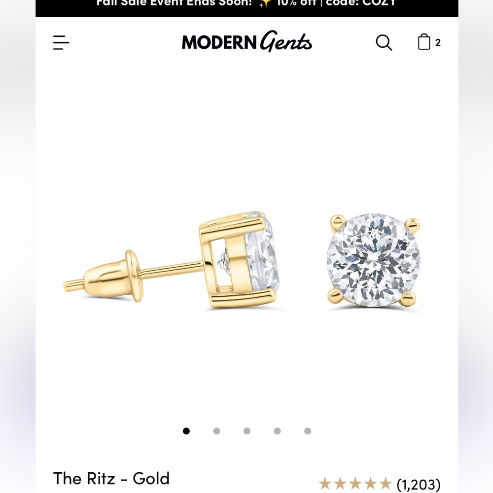 Modern Gents earrings - The Ritz Gold.